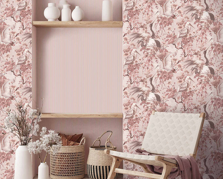 Woodchip & Magnolia Maurice Wallpaper in a living space