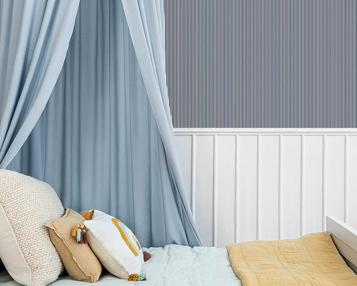 Woodchip & Magnolia Matchstick Stripe Wallpaper in a kids bedroom