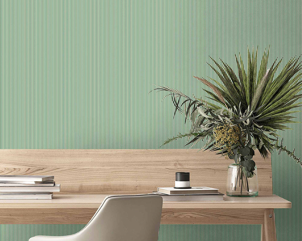 Woodchip & Magnolia Matchstick Stripe Wallpaper in an office space