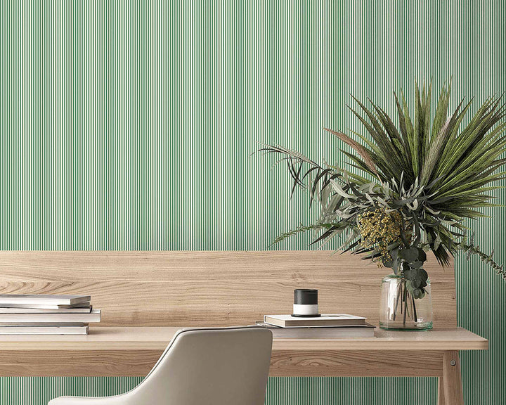Woodchip & Magnolia Matchstick Stripe Wallpaper in an office space