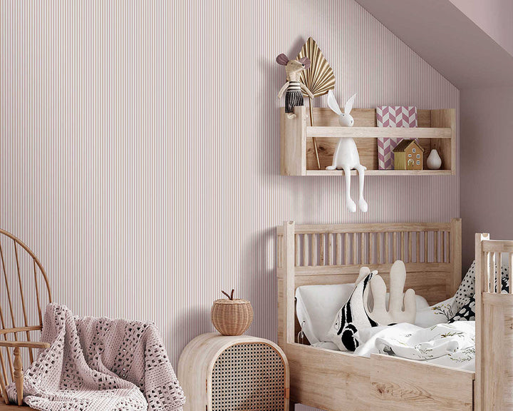 Woodchip & Magnolia Matchstick Stripe Wallpaper in a kids bedroom