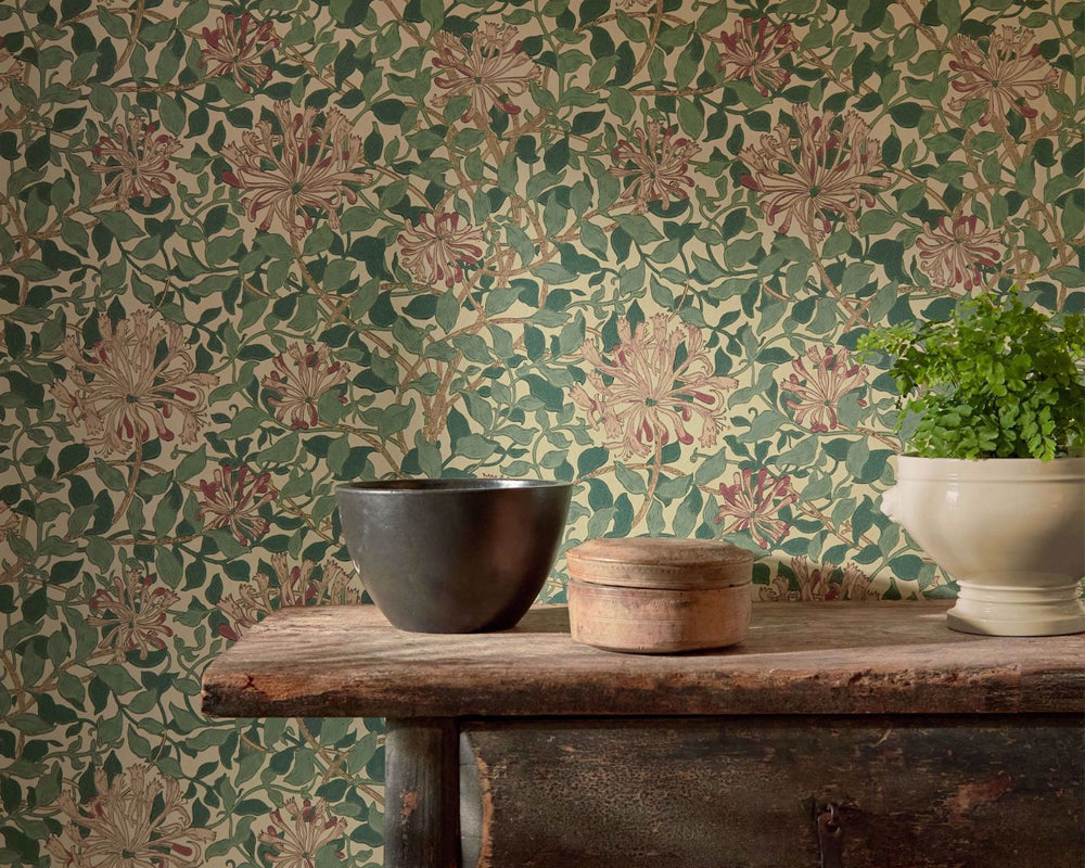 Morris & Co Honeysuckle Wallpaper in a hallway