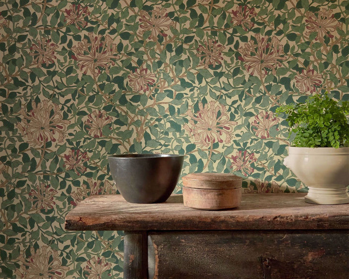 Morris & Co Honeysuckle Wallpaper in a hallway