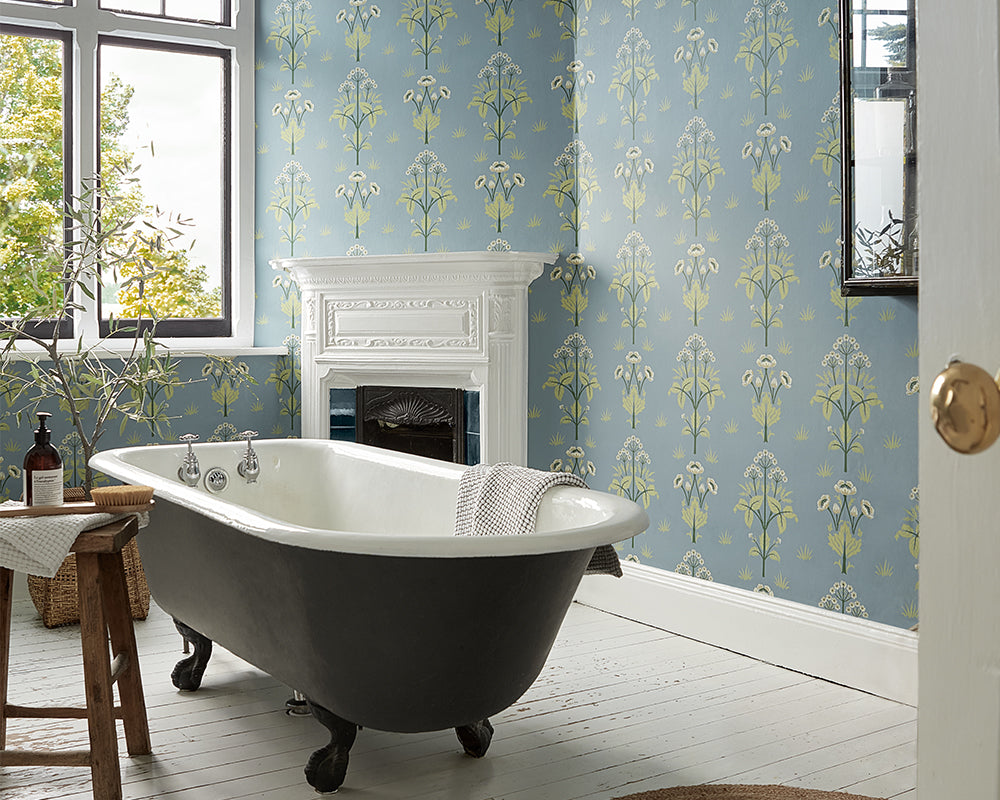 Morris & Co Meadow Sweet Wallpaper in a bathroom