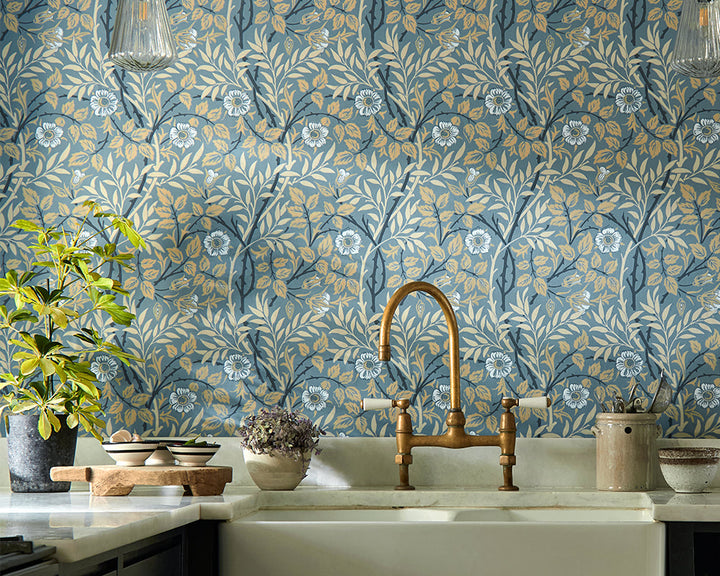 Morris & Co Sweet Briar Wallpaper in a kitchen