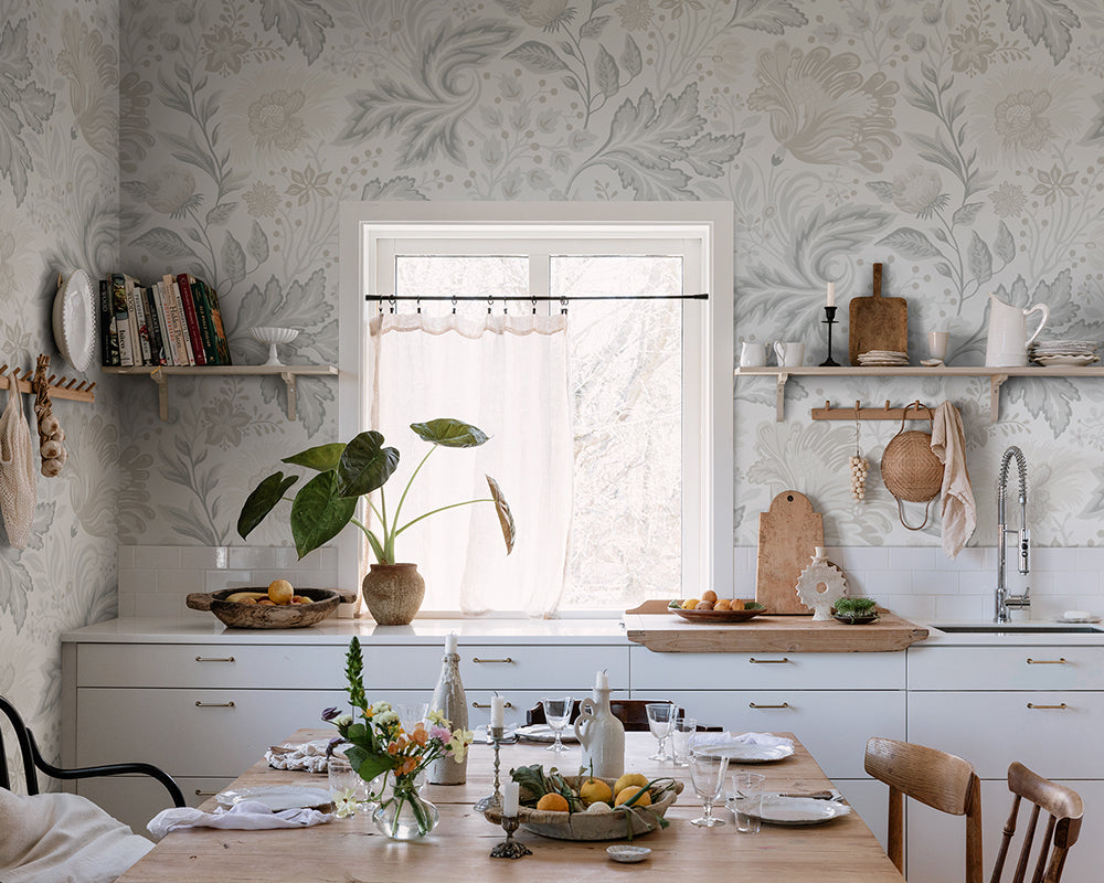 Sandberg Ava Mural Wallpaper in a kitchen