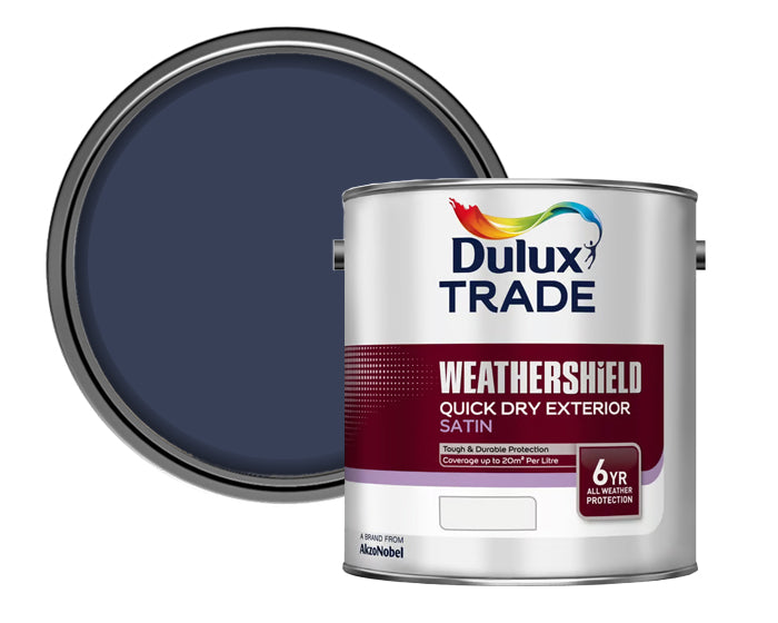 Dulux Trade Weathershield Quick Dry Exterior Satin Paint - DH Oxford Blue - 1 Litre - Outlet
