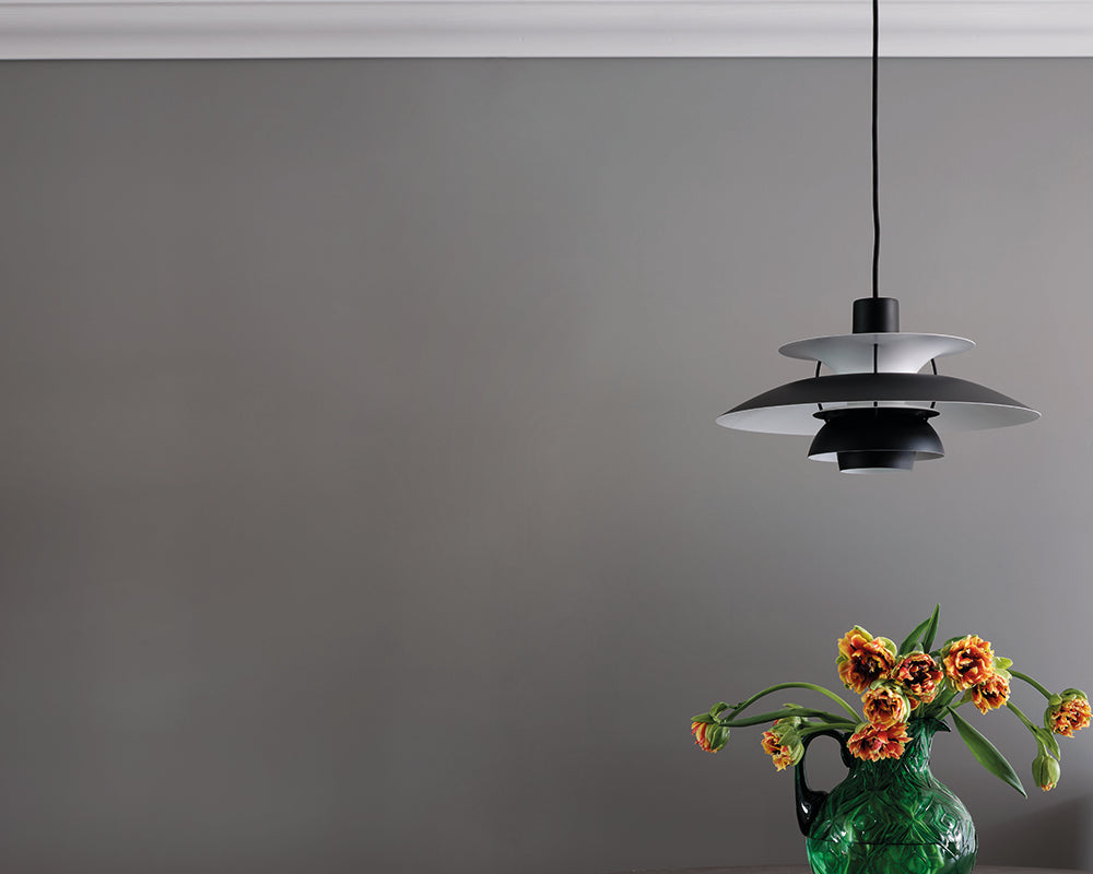 Ammonite 274 paint by Farrow & Ball with a retro light fitting