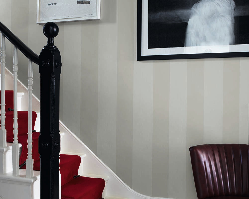 Farrow and Ball Broad Stripe Wallpaper in a hallway