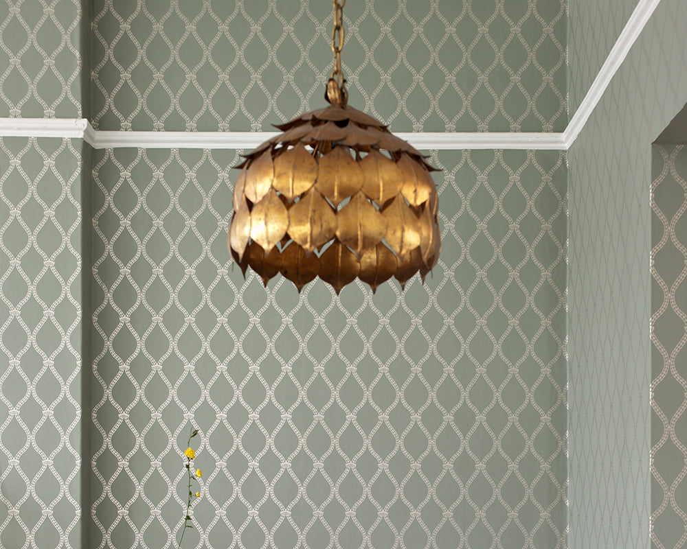 Farrow and Ball Crivelli Trellis Wallpaper with a pendant