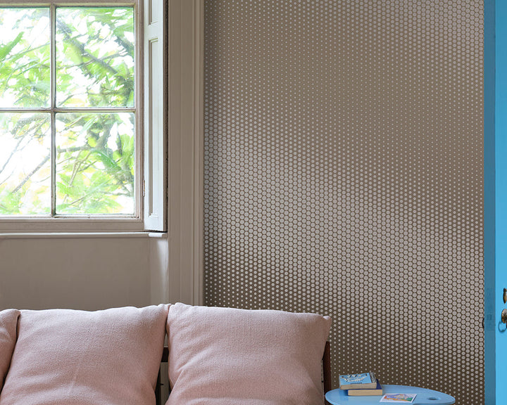 Farrow and Ball Dot Wallpaper in a living room