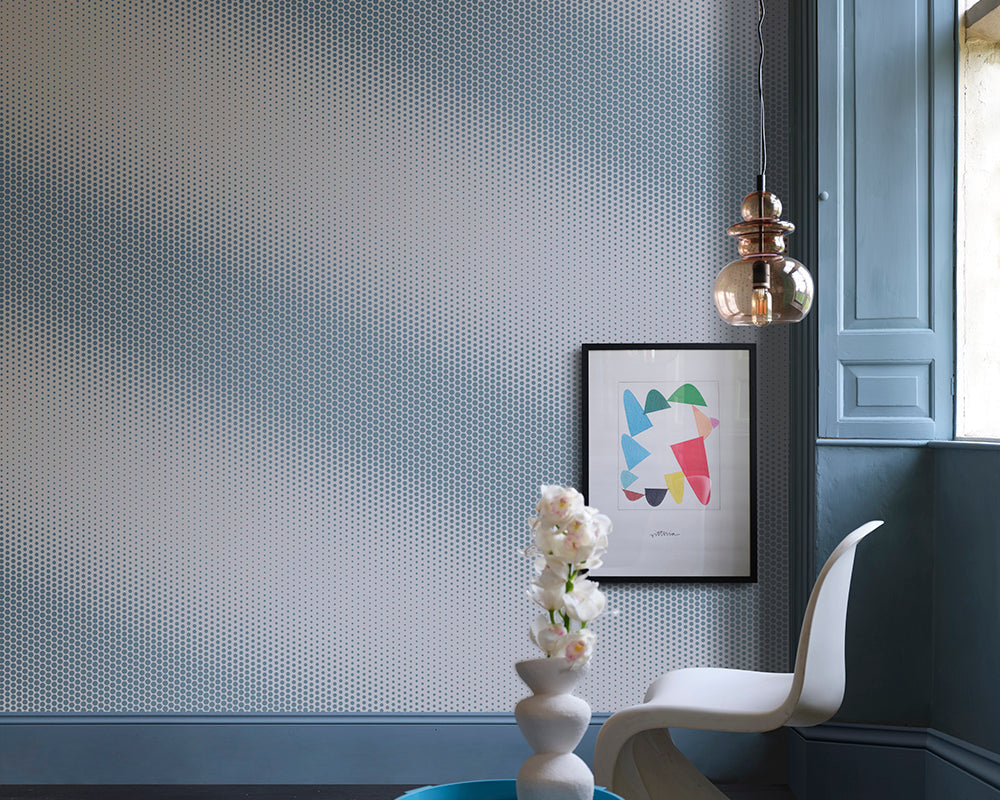 Farrow and Ball Dot Wallpaper with a retro chair