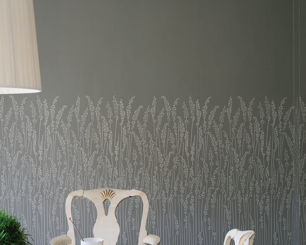 Farrow and Ball Feather Grass Wallpaper in a dining room