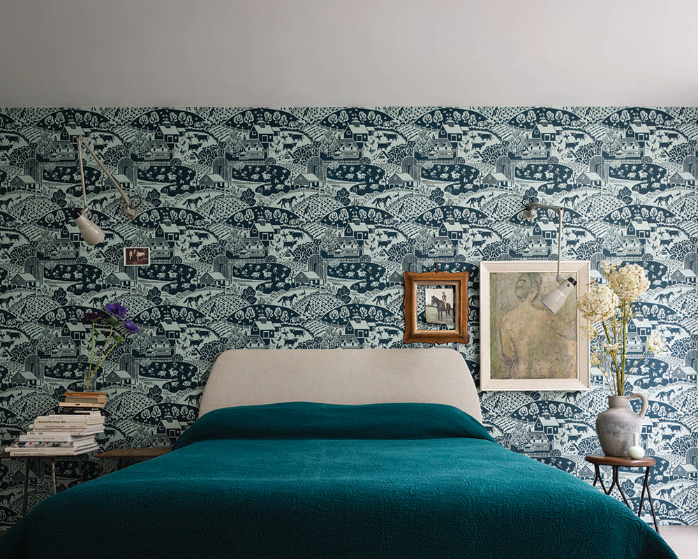 Farrow and Ball Gable Wallpaper in a Bedroom