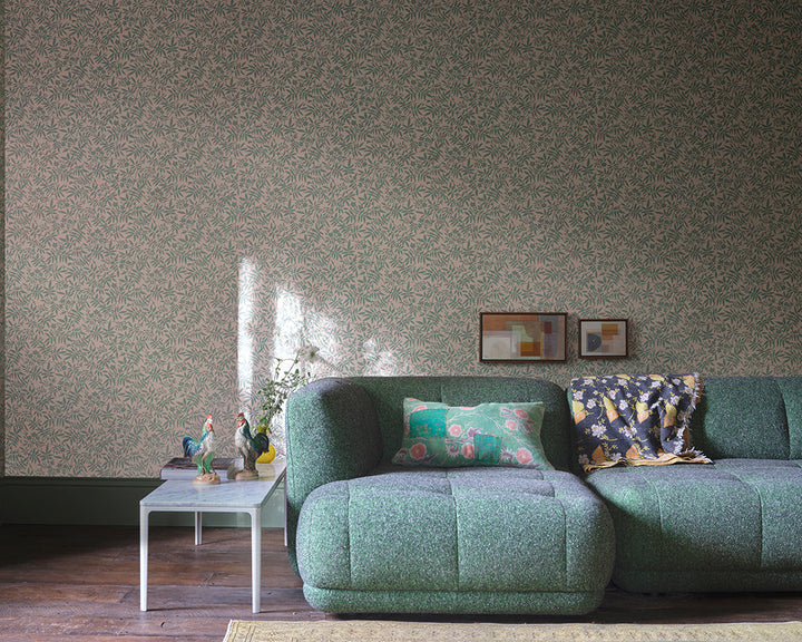 Farrow and Ball Jasmine Wallpaper in a sitting room