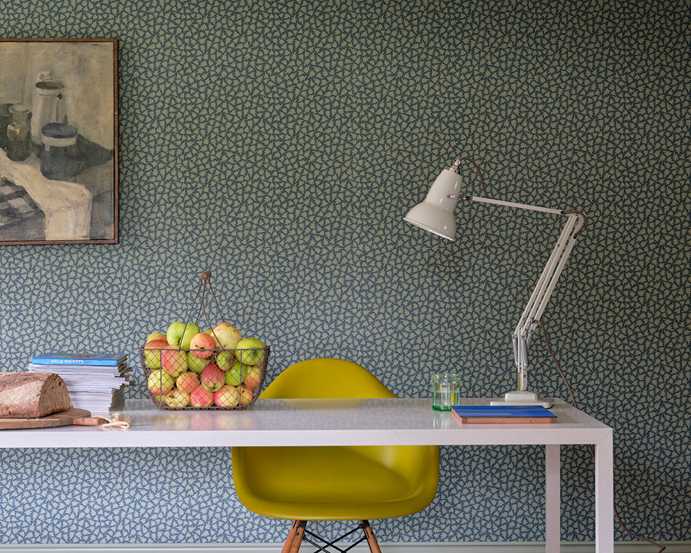 Farrow and Ball Renaissance Leaves Wallpaper in a home office