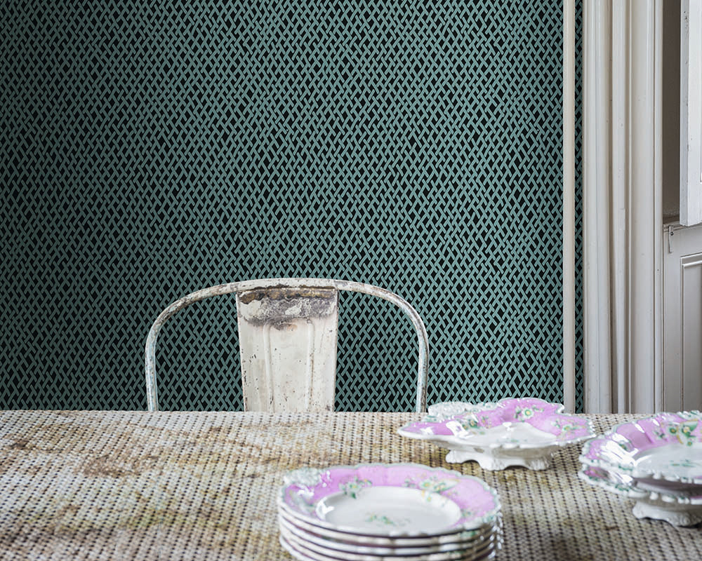 Farrow and Ball Amime Wallpaper in a dining area