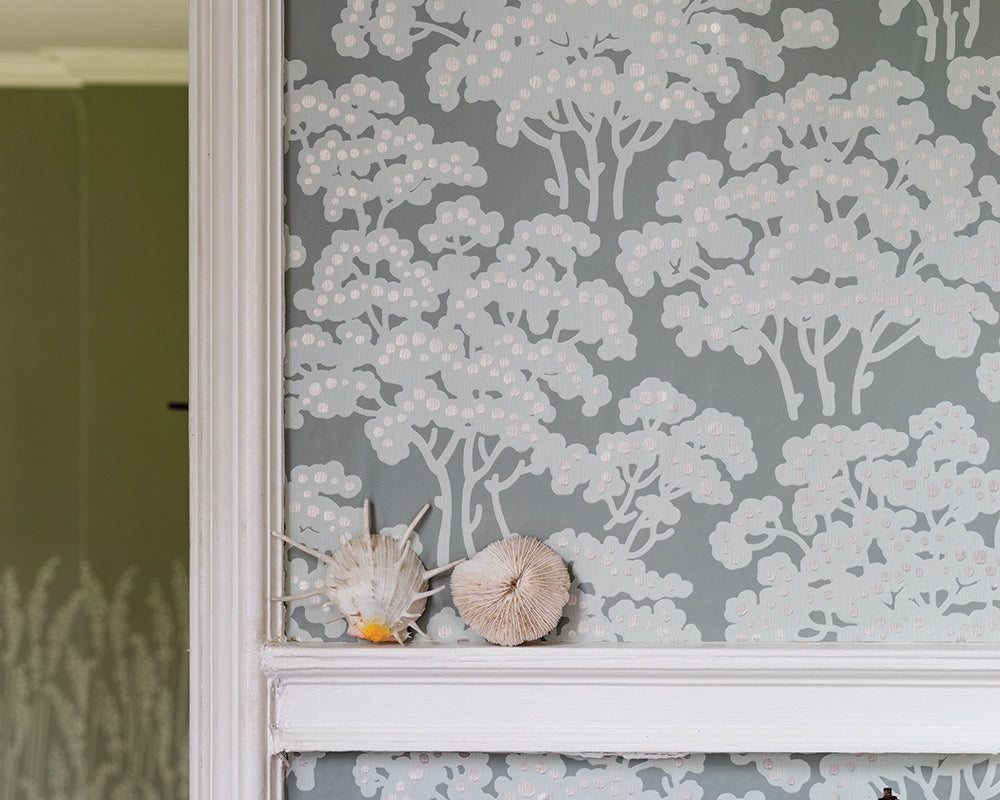 Farrow and Ball Hornbeam Wallpaper 5003 and 5102 in a hallway
