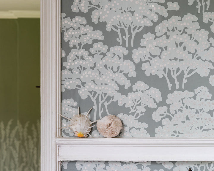 Farrow and Ball Hornbeam Wallpaper 5003 and 5102 in a hallway