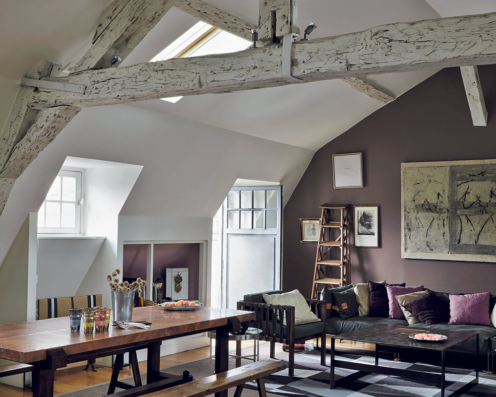 London Clay 244 paint by Farrow & Ball on a feature wall in a barn conversion
