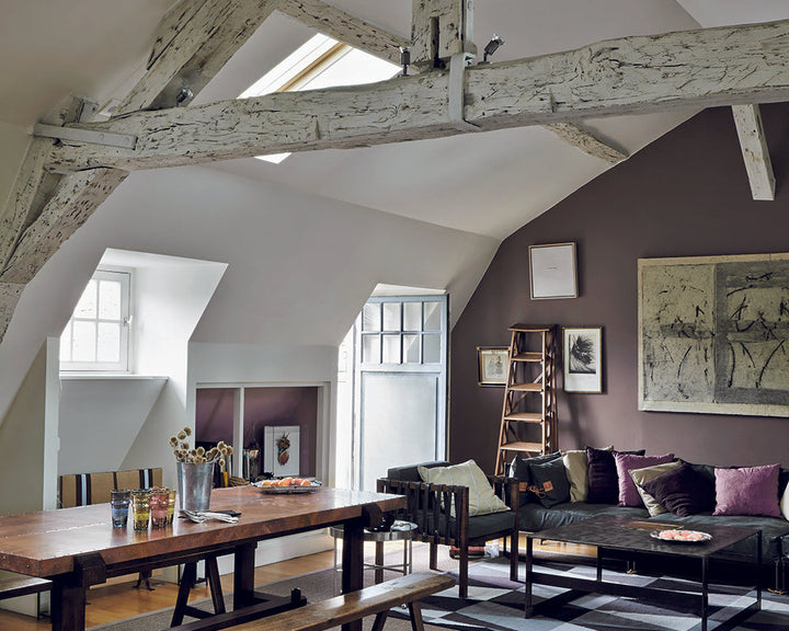 London Clay 244 paint by Farrow & Ball on a feature wall in a barn conversion