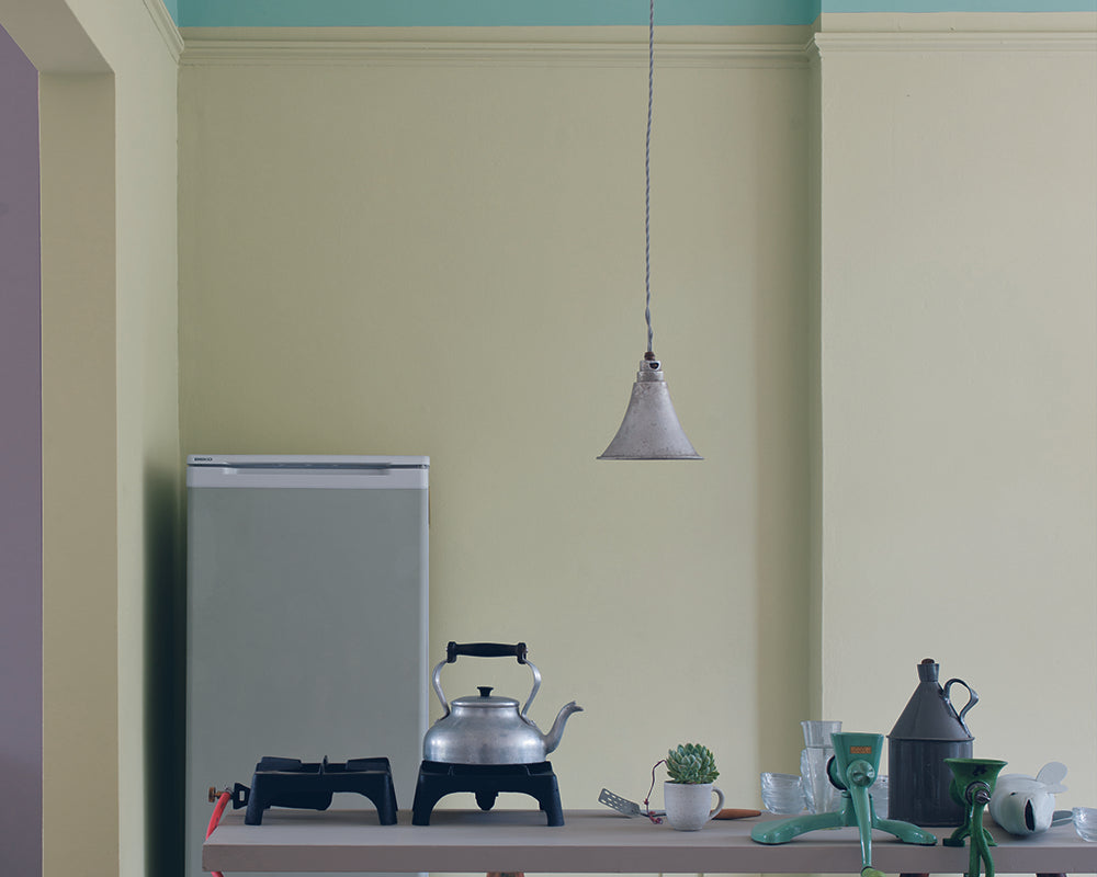 Mizzle 266 paint by Farrow & Ball in a kitchen