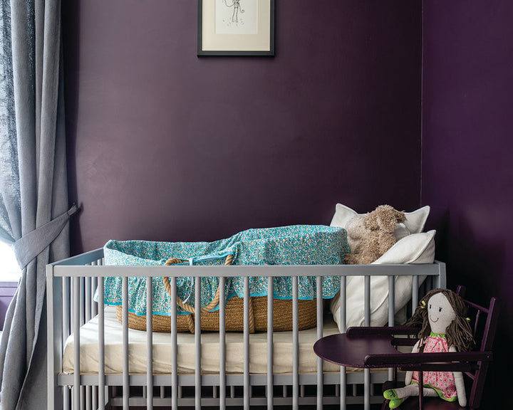 Pelt 254 paint by Farrow & Ball on the walls of a nursery