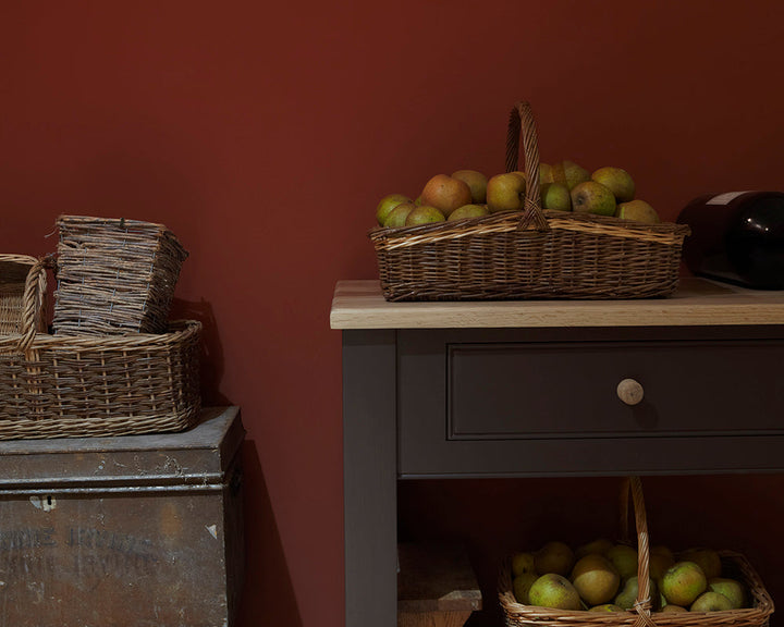 Picture Gallery Red 42 paint by Farrow & Ball used on a wall of a larder