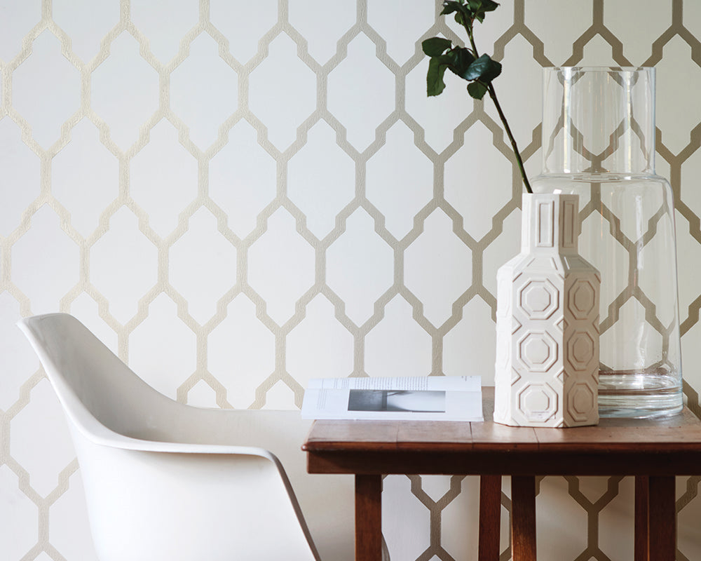 Farrow and Ball Tessella Wallpaper 3610 in a home office