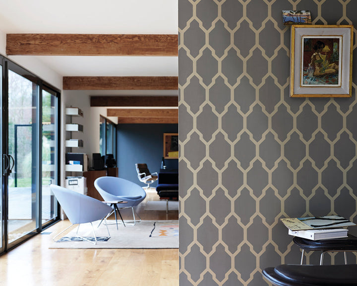 Farrow and Ball Tessella Wallpaper 3611 in a modern home