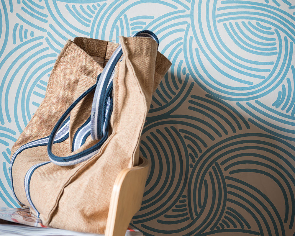 Farrow and Ball Tourbillon Wallpaper 4806 with a bag
