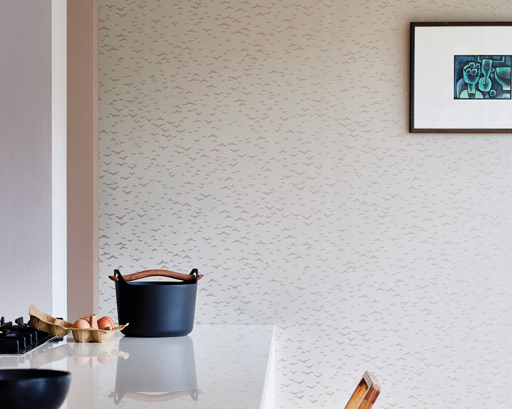 Farrow and Ball Yukutori Wallpaper 4306 in a modern kitchen