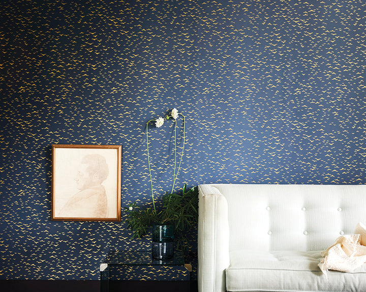 Farrow and Ball Yukutori Wallpaper 4307 in a living room
