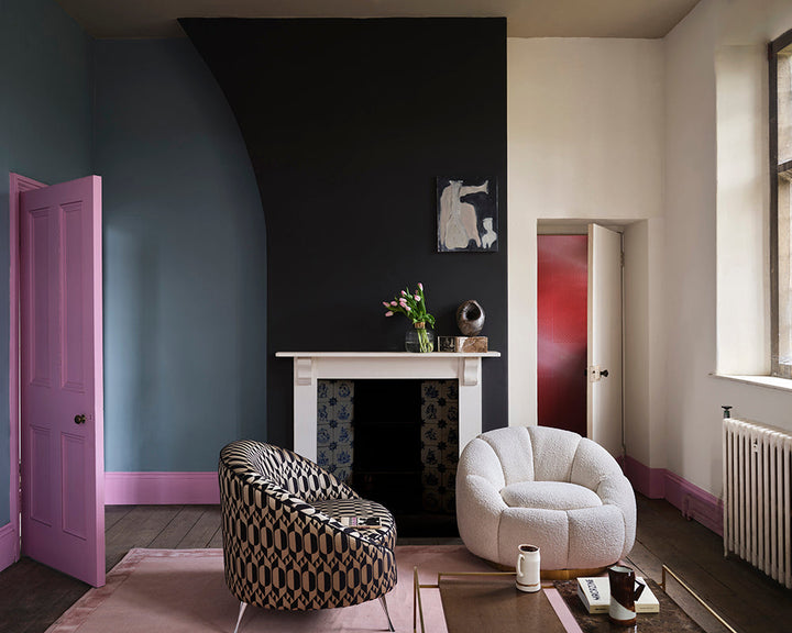 Sardine CB08 paint by Farrow & Ball in a living room in the alcove