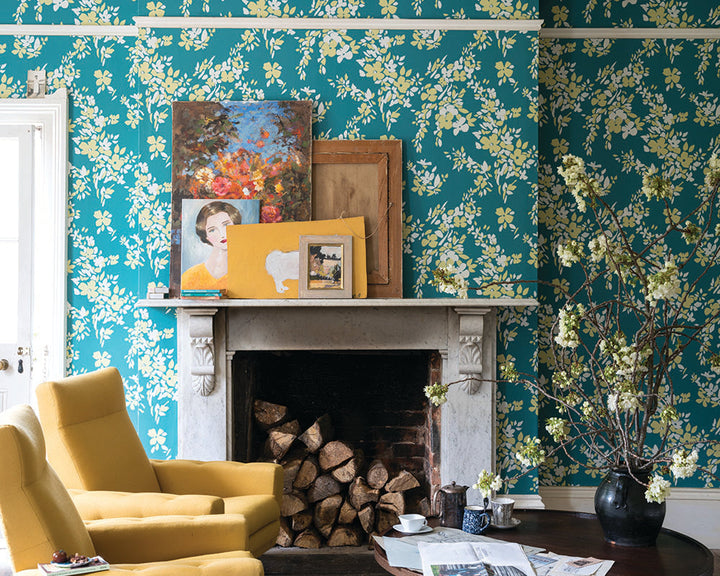 Farrow and Ball Hegemone Wallpaper 5705 in a living space with chairs