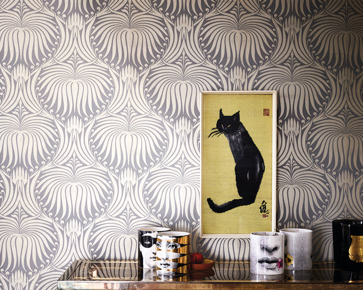 Farrow and Ball Lotus Metallic Wallpaper 2067 in a living area