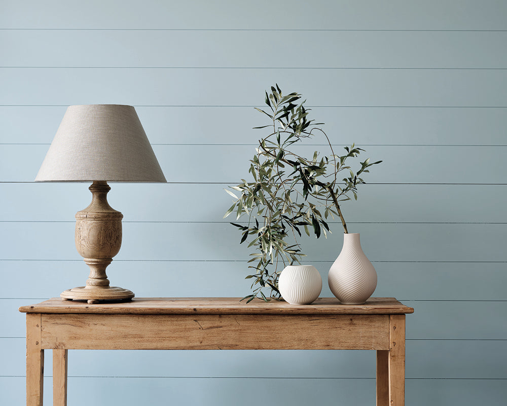 Hazy CC6 paint by Farrow & Ball used on panelling in a hallway
