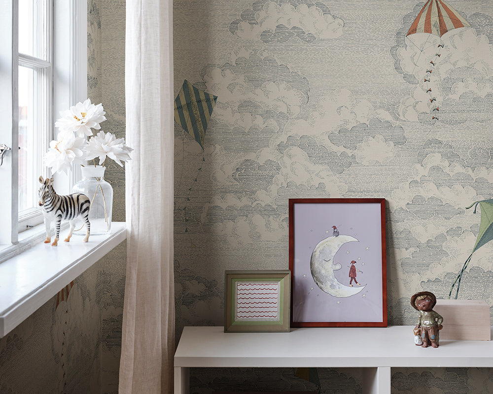 Sandberg Bonnie and Kites Mural Wallpaper in a living room