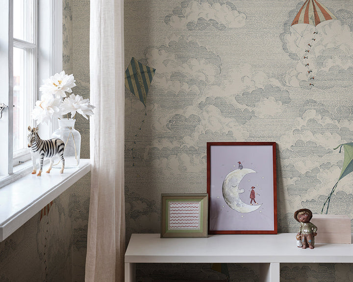 Sandberg Bonnie and Kites Mural Wallpaper in a living room