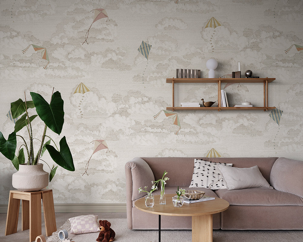 Sandberg Bonnie and Kites Mural Wallpaper in a living room