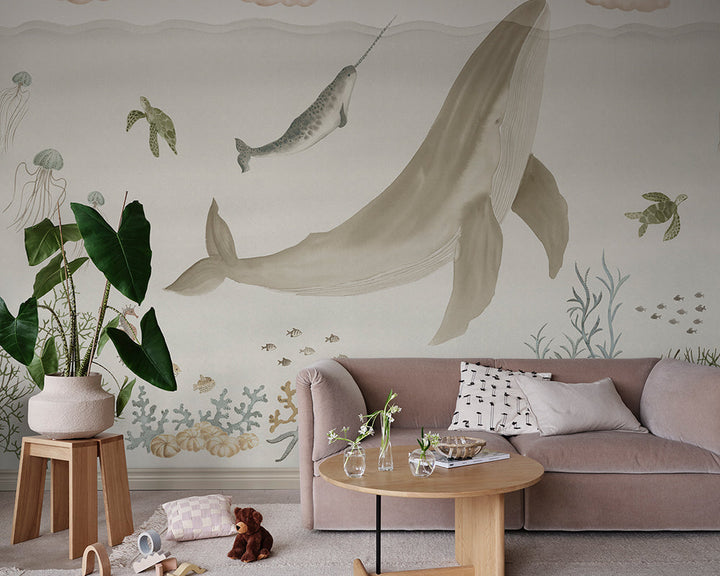 Sandberg Sally Mural Wallpaper in a living room