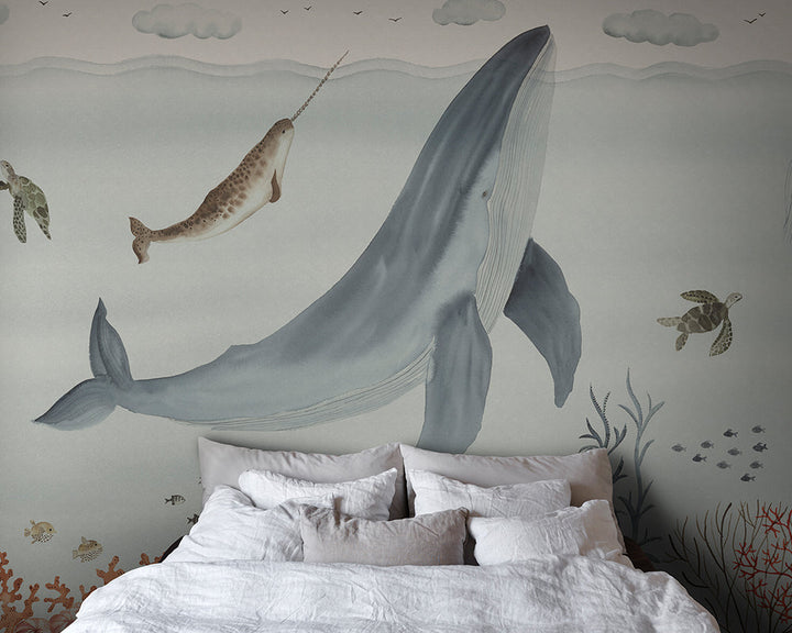 Sandberg Sally Mural Wallpaper in a bedroom