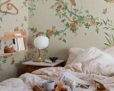 Sandberg Bloom Wallpaper in Spriing Green in a bedroom set up