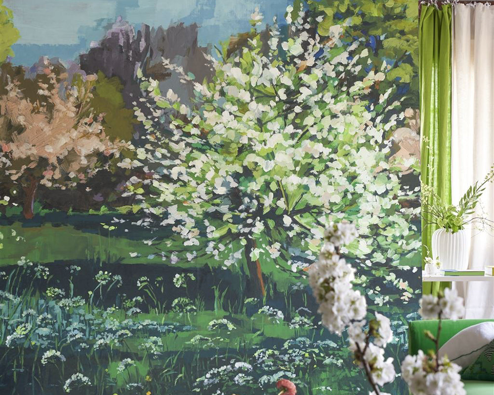 Designers Guild Arbre De Printemps Wallpaper in a living room