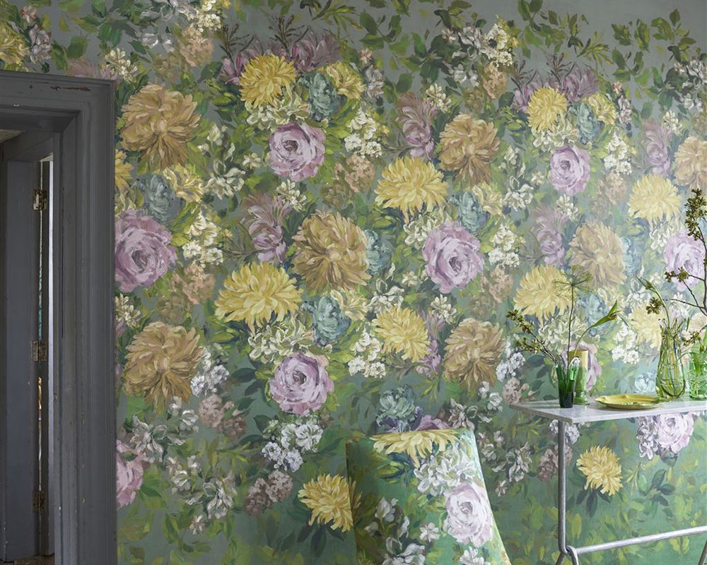 Designers Guild Fleurs D Artistes Wallpaper on a wall in a hallway