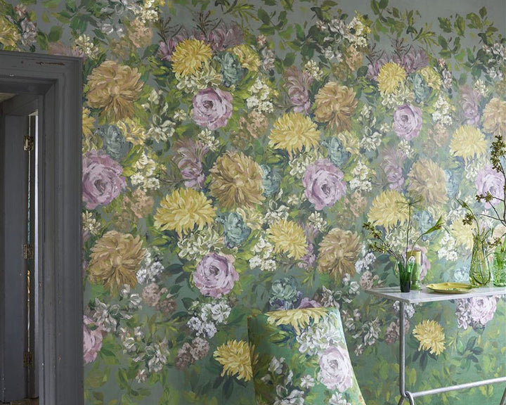 Designers Guild Fleurs D Artistes Wallpaper on a wall in a hallway