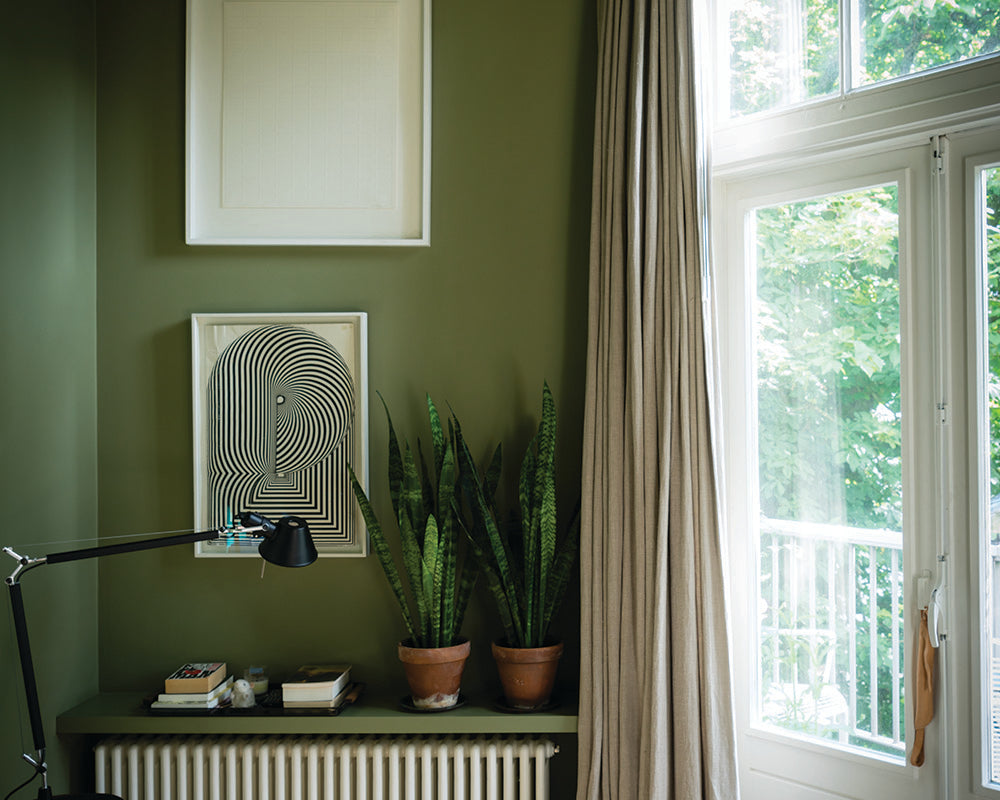 Farrow & Ball Olive 13 Paint used on a home office walls