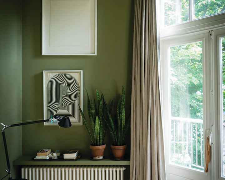 Farrow & Ball Olive 13 Paint used on a home office walls