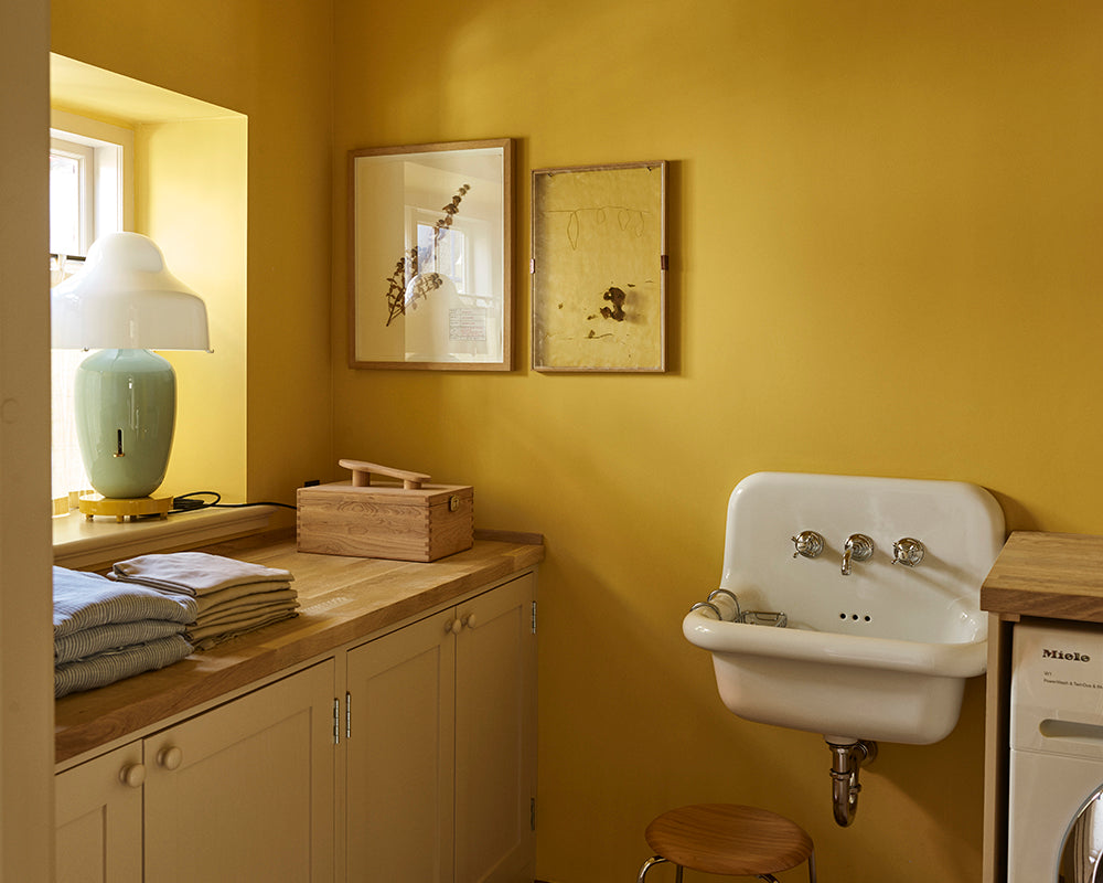 Babouche 223 paint by Farrow & Ball in a traditional bathroom