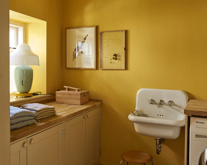 Babouche 223 paint by Farrow & Ball in a traditional bathroom